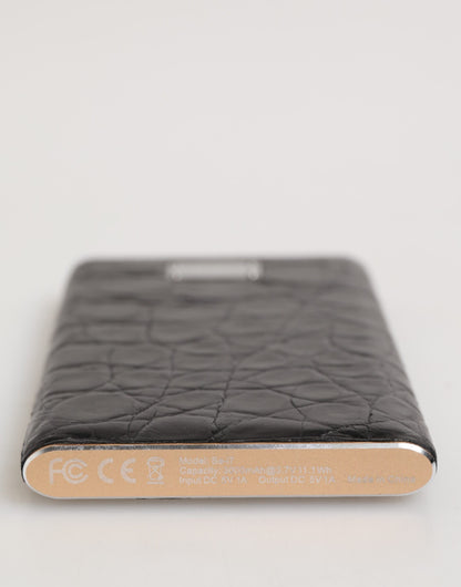 Dolce &amp;amp; Gabbana Svart Läder Exotisk Hud 3000mAh Powerbank Laddare USB