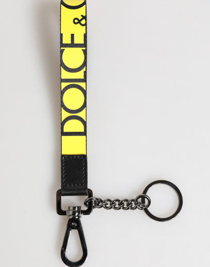 Dolce &amp;amp; Gabbana Gul Logotyp Nylon Silver Mässing Hållare Nyckelring