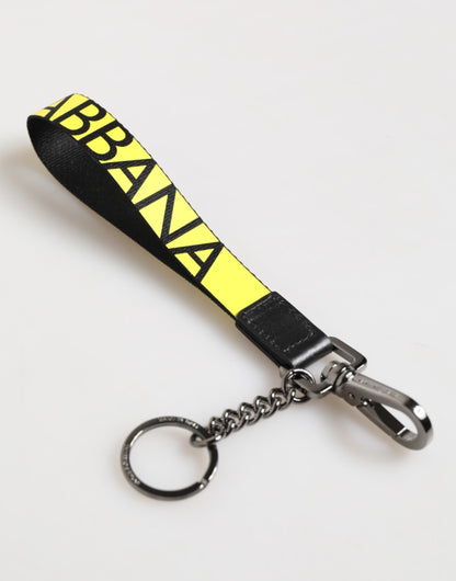Dolce &amp;amp; Gabbana Gul Logotyp Nylon Silver Mässing Hållare Nyckelring