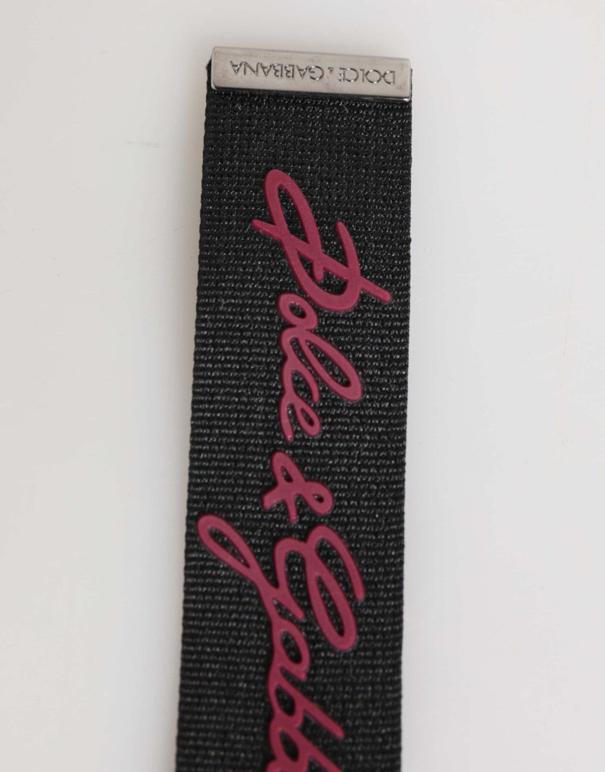 Dolce &amp;amp; Gabbana Svart Röd Polyester DG Logo Silver Herrnyckelring Nyckelring