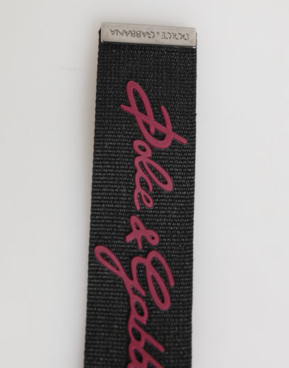 Dolce &amp;amp; Gabbana Svart Röd Polyester DG Logo Silver Herrnyckelring Nyckelring
