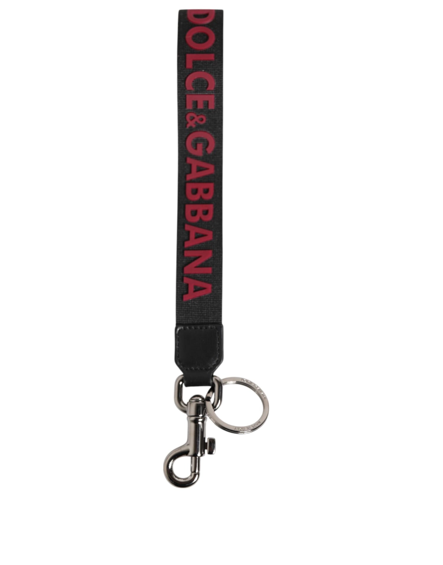 Dolce &amp;amp; Gabbana Svart Röd DG Logo Polyester Silver Herr Nyckelring Nyckelring