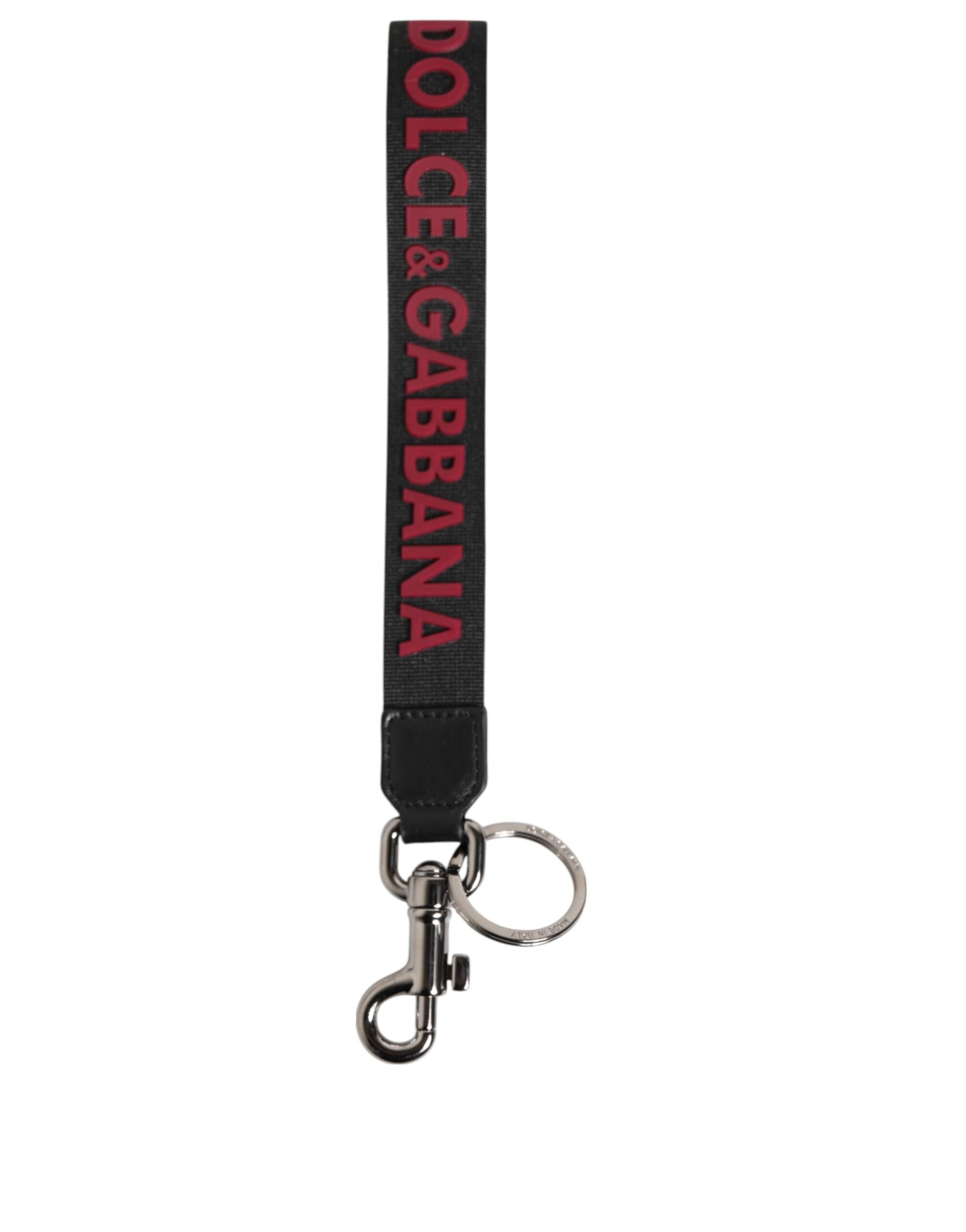 Dolce &amp;amp; Gabbana Svart Röd DG Logo Polyester Silver Herr Nyckelring Nyckelring