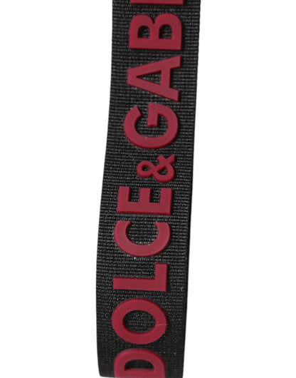Dolce &amp;amp; Gabbana Svart Röd DG Logo Polyester Silver Herr Nyckelring Nyckelring