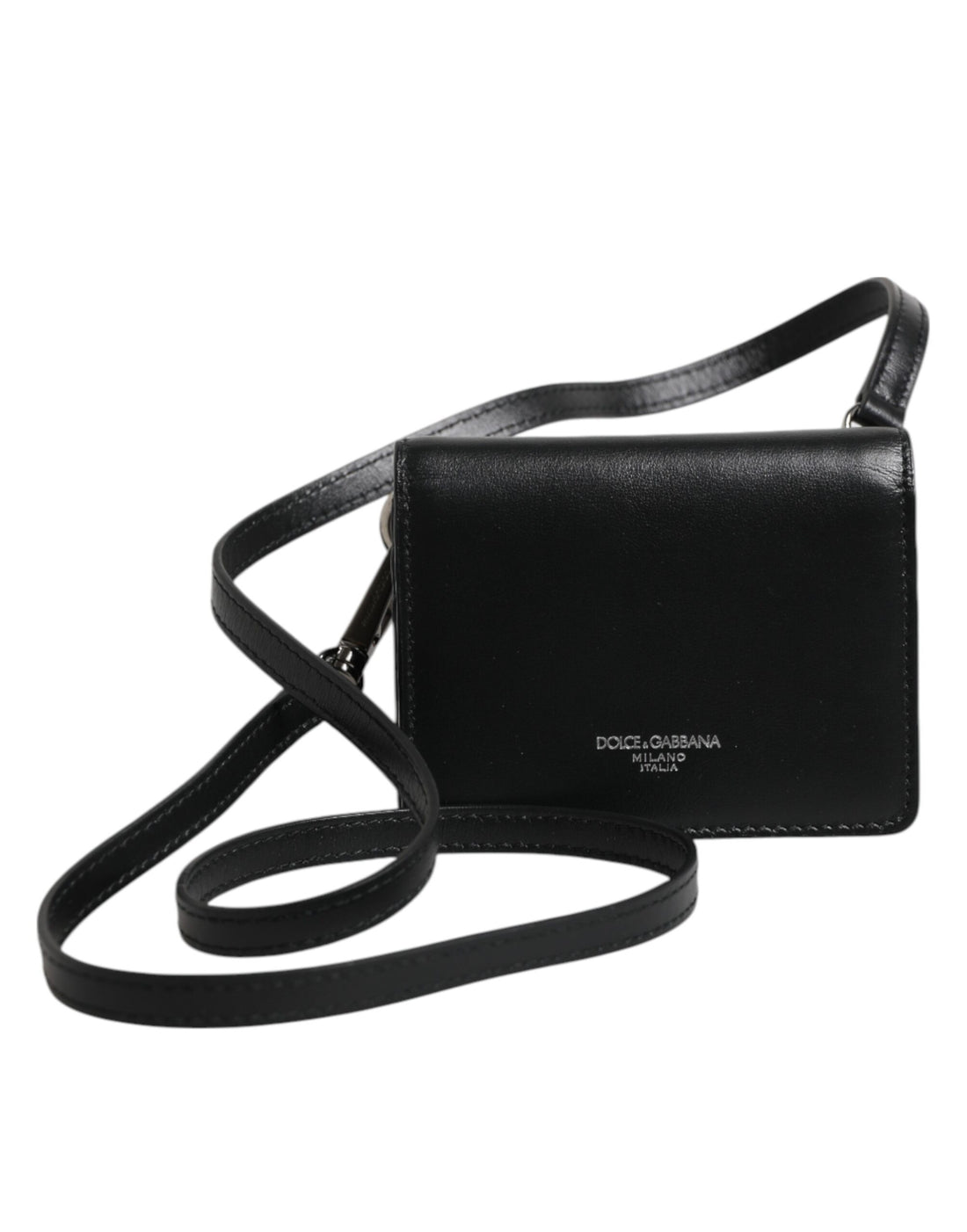 Dolce &amp;amp; Gabbana Svart Läder Bifold Korthållare Axelremsväska Herr