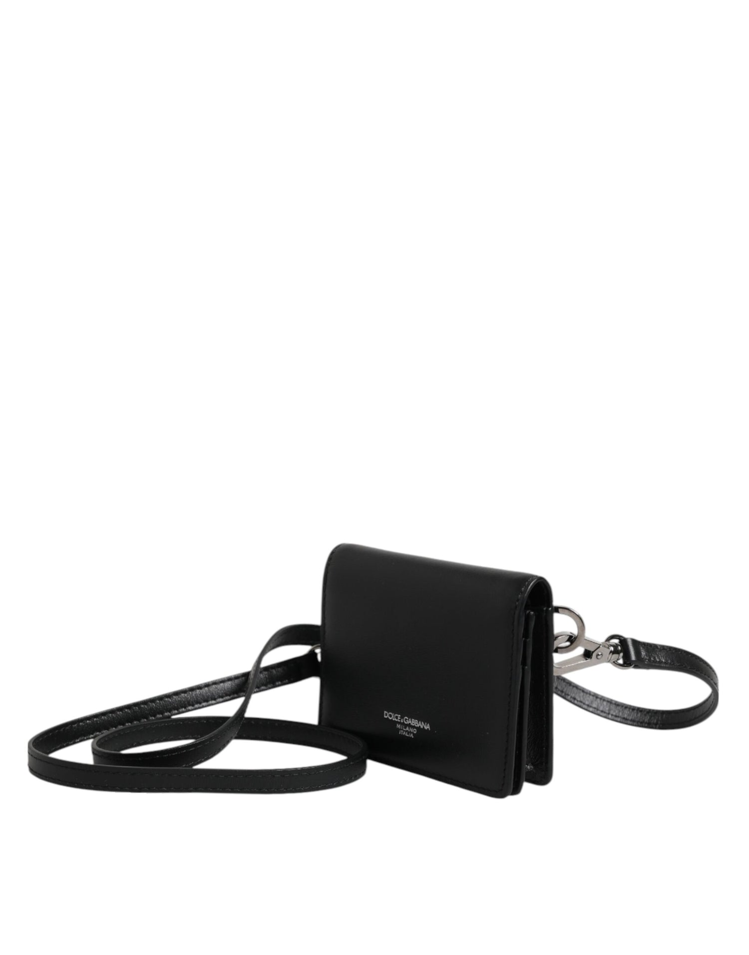 Dolce &amp;amp; Gabbana Svart Läder Bifold Korthållare Axelremsväska Herr
