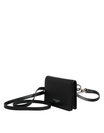Dolce &amp;amp; Gabbana Svart Läder Bifold Korthållare Axelremsväska Herr
