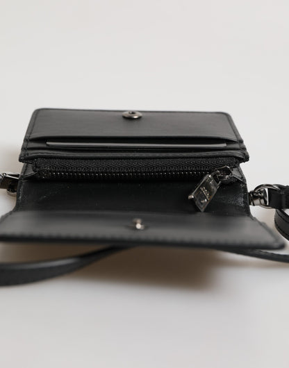 Dolce &amp;amp; Gabbana Svart Läder Bifold Korthållare Axelremsväska Herr