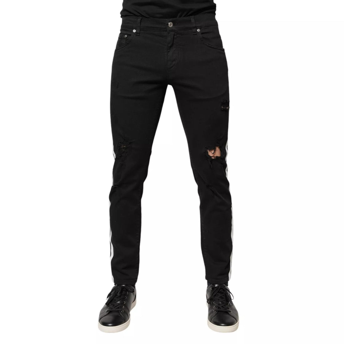Dolce &amp;amp; Gabbana Svarta Trasiga Vitfodrade Skinny Jeans