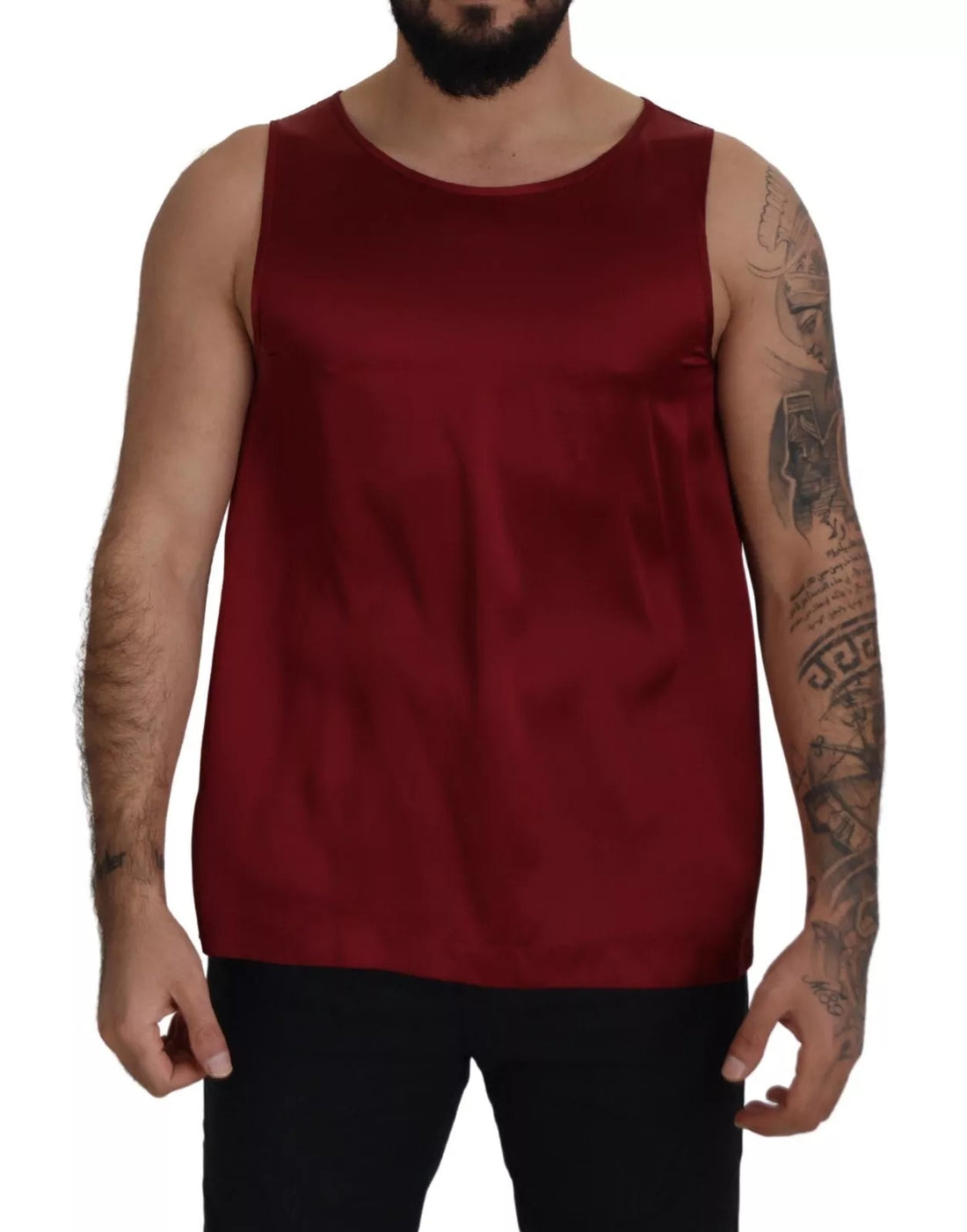 Dolce &amp;amp; Gabbana Röd Rundhalsad Ärmlös Siden-T-shirt