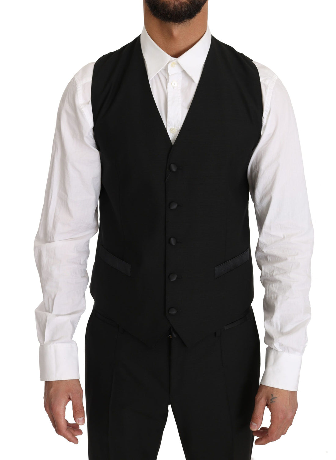 Dolce &amp;amp; Gabbana Svart Klänning Väst i Ull Gillet Vest
