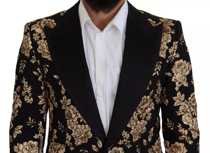 Dolce &amp;amp; Gabbana Guldsvart Blommig Broderad Kavaj