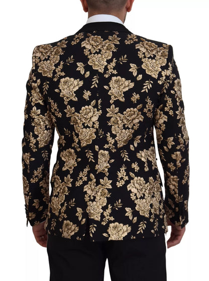 Dolce &amp;amp; Gabbana Guldsvart Blommig Broderad Kavaj