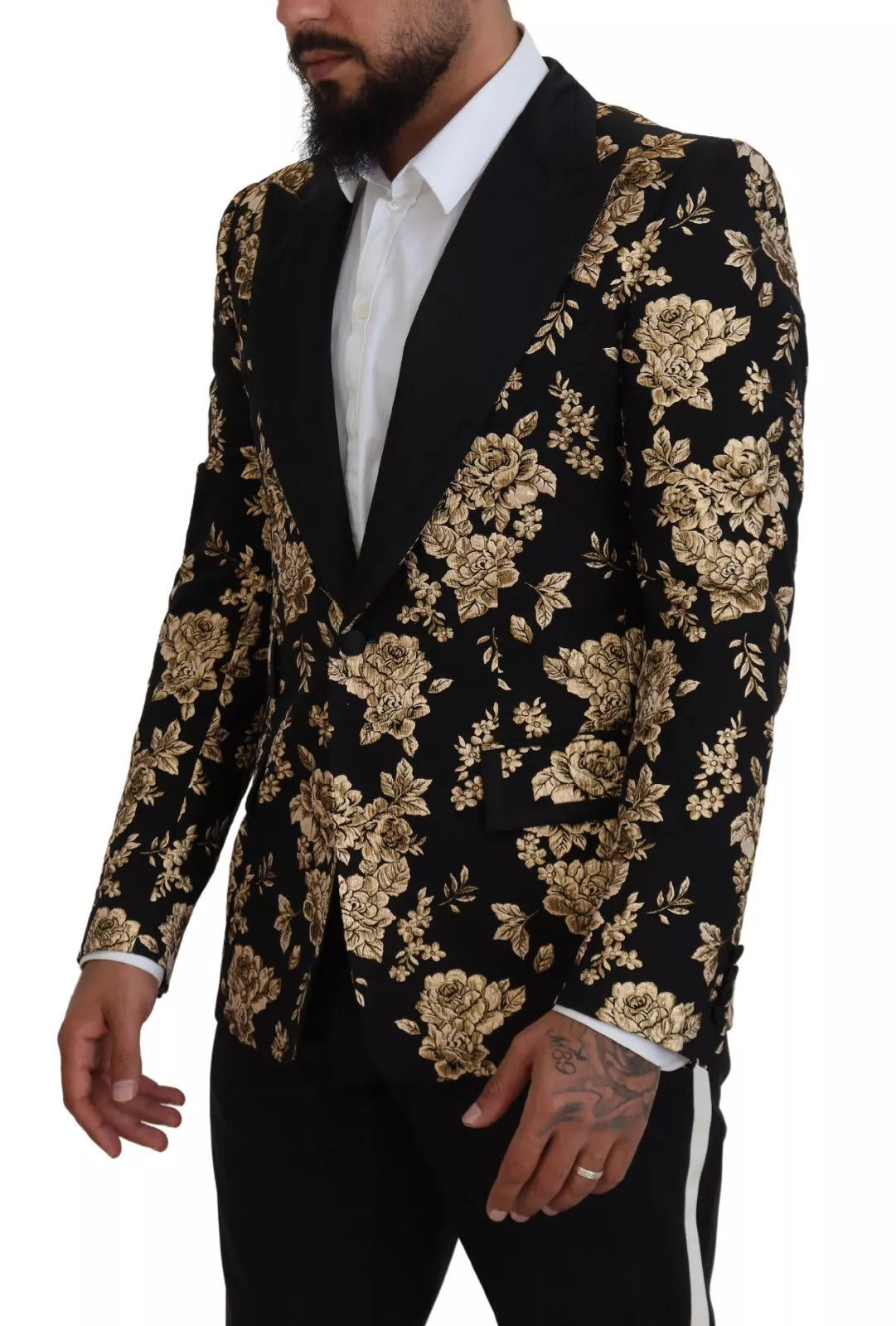 Dolce &amp;amp; Gabbana Guldsvart Blommig Broderad Kavaj