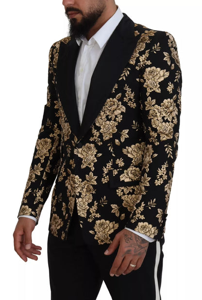 Dolce &amp;amp; Gabbana Guldsvart Blommig Broderad Kavaj