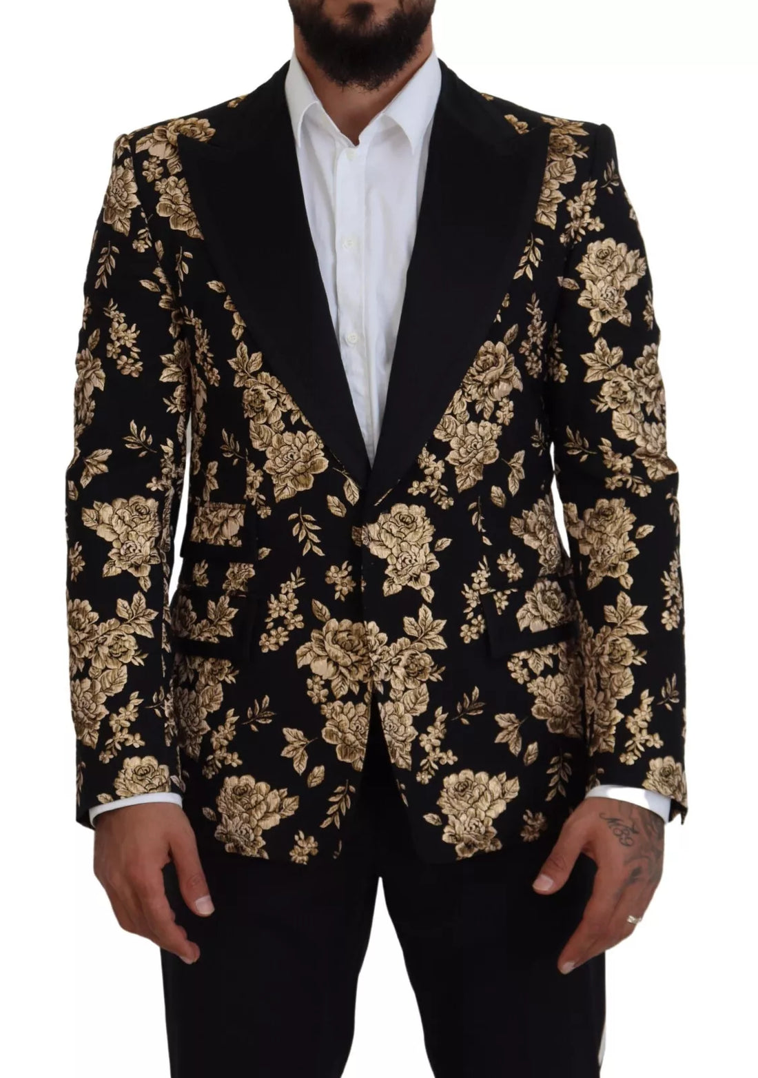 Dolce &amp;amp; Gabbana Guldsvart Blommig Broderad Kavaj