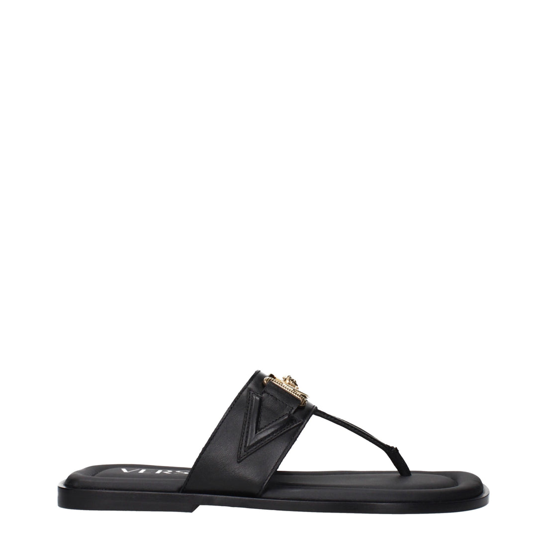 Versace svarta läderflip-flop-sandaler
